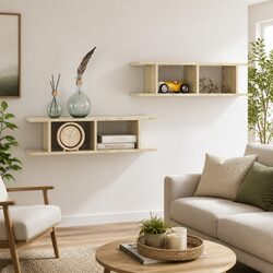 Brown Floating Cube Wall Shelves - Set of 2