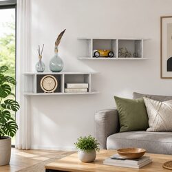 Grey Floating Wall Shelves - 2 Piece Set 75x18x20cm