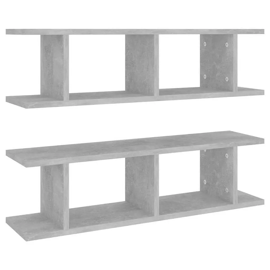 Wall Shelves Grey Floating Storage Cube 75x18x20cm Engineered Wood 2 Piece