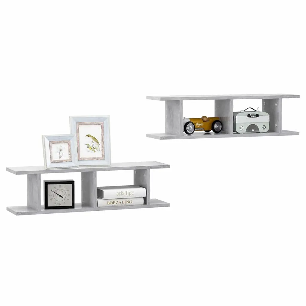 Wall Shelves Grey Floating Storage Cube 75x18x20cm Engineered Wood 2 Piece