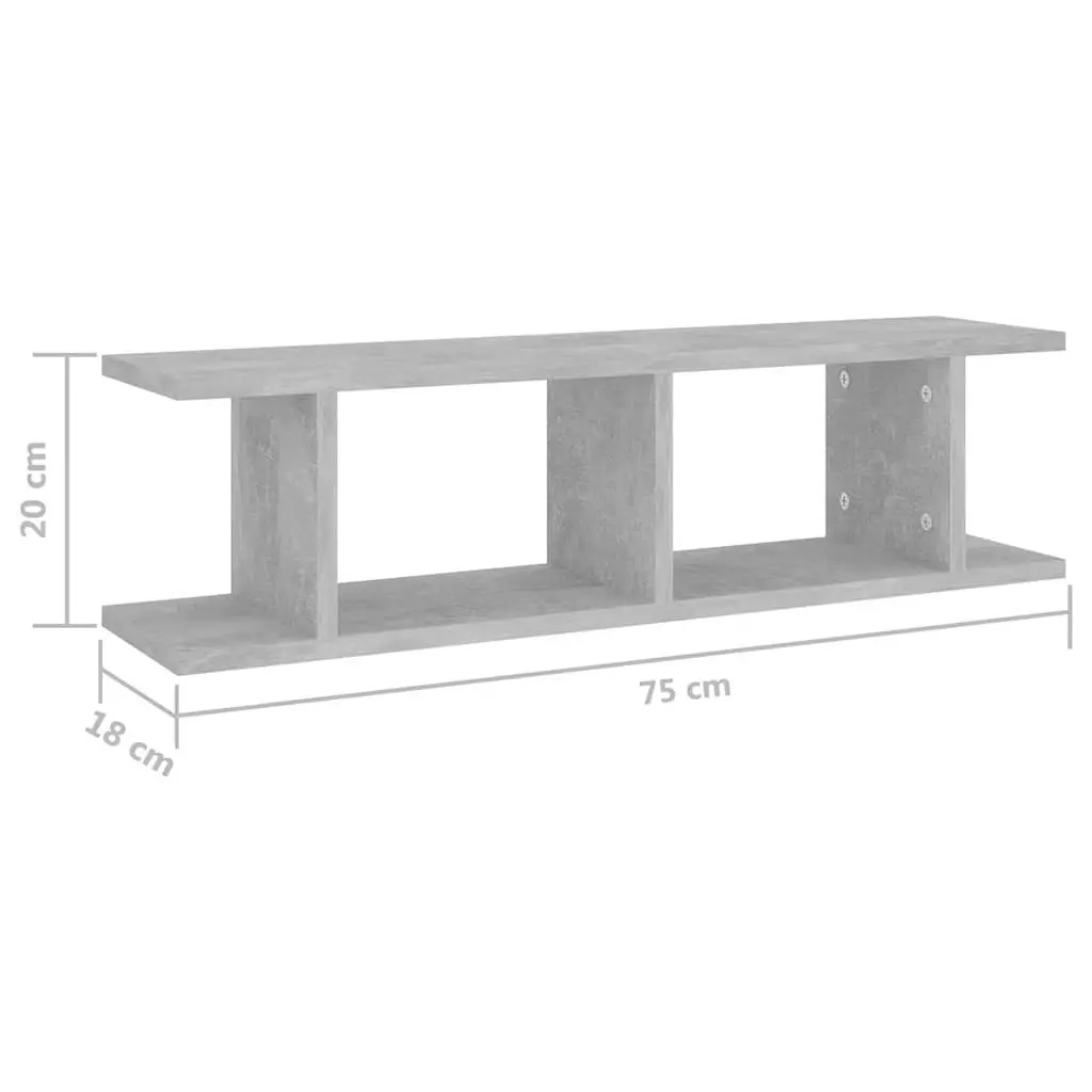 Wall Shelves Grey Floating Storage Cube 75x18x20cm Engineered Wood 2 Piece