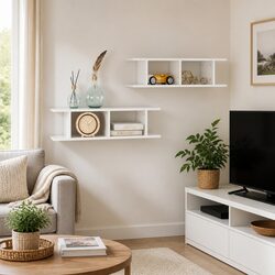 Floating Wall Shelves - 2 Piece High Gloss White Set