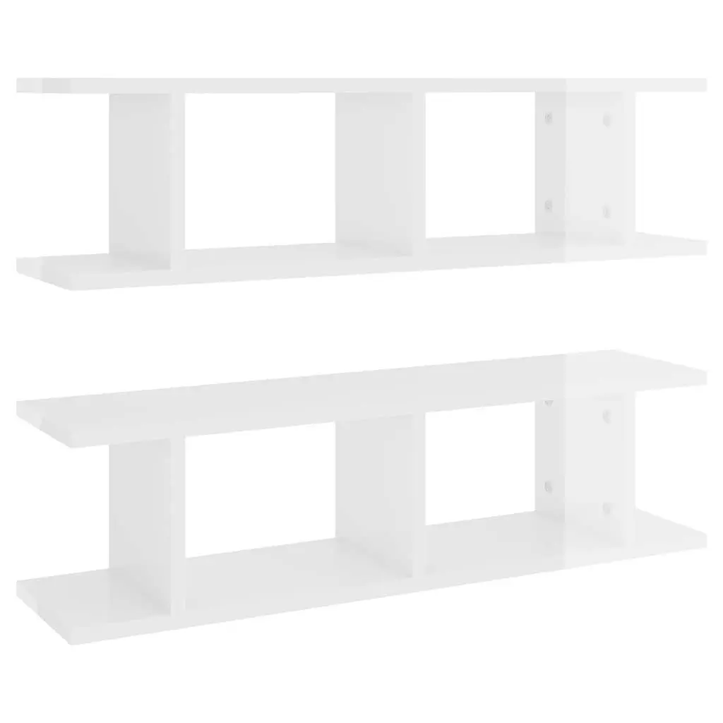 Wall Shelves High Gloss White 75 x 18 x 20 cm Engineered Wood 2 Piece Floating Display Cube Shelf Home Storage