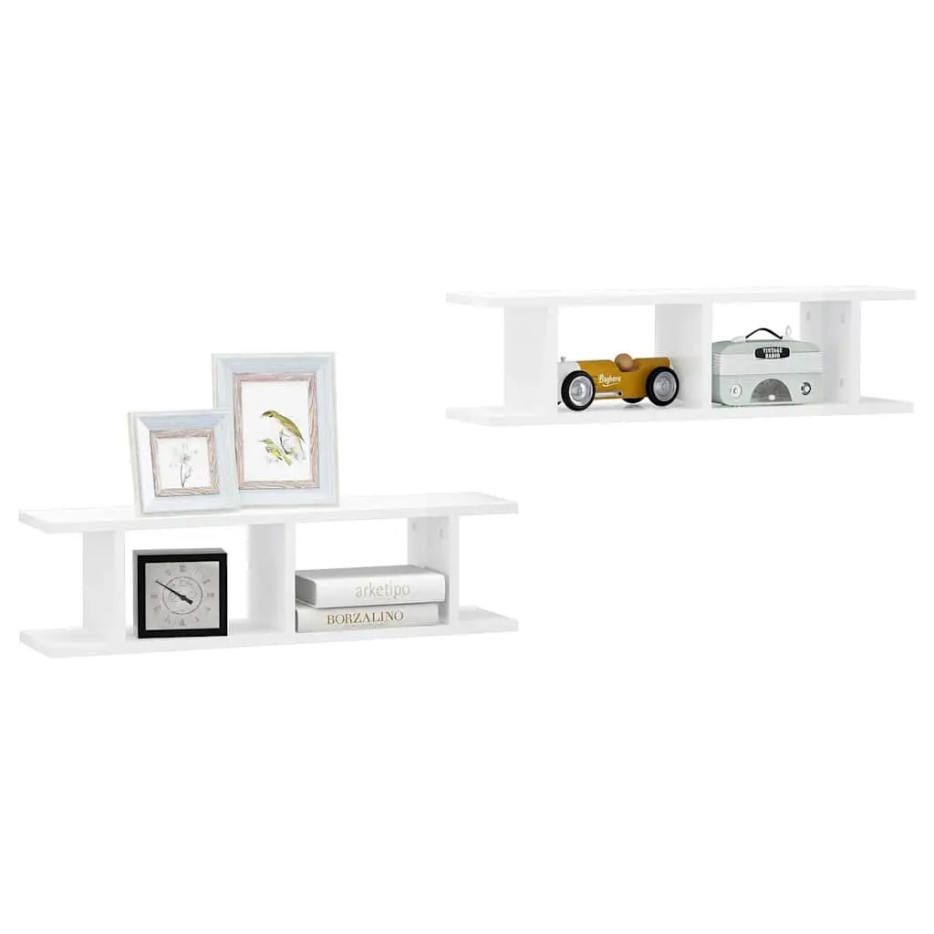 Wall Shelves High Gloss White 75 x 18 x 20 cm Engineered Wood 2 Piece Floating Display Cube Shelf Home Storage