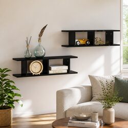 Black Floating Cube Shelves 2 Piece Set for Display
