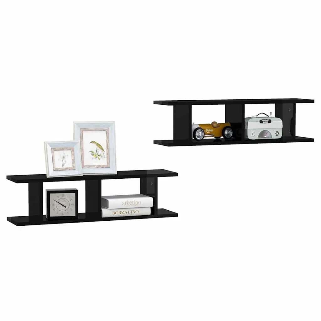 Wall Shelves Black Floating Cube Shelf 2 Piece Set Engineered Wood