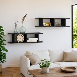 Grey Floating Cube Wall Shelves 2 Pcs for Home Decor