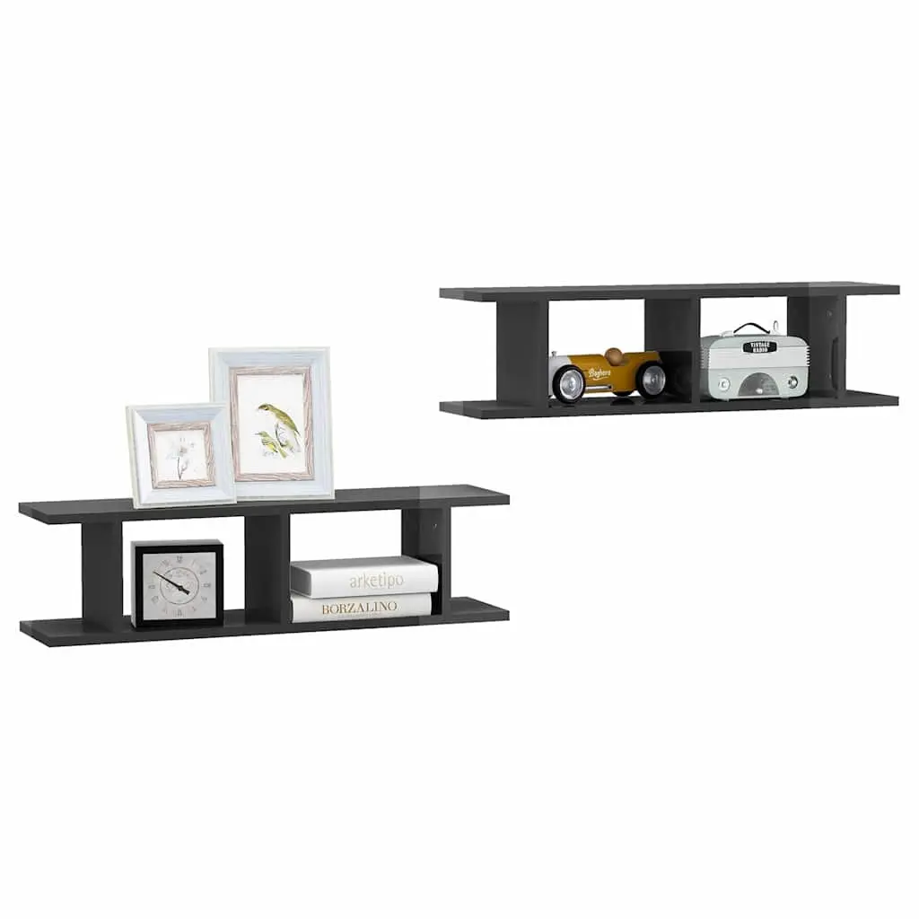 Wall Shelves Grey Floating Display Cube Storage Engineered Wood 75 x 18 x 20 cm