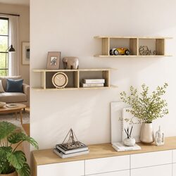 Brown Cube Wall Shelves - 2 Pieces for Home Decor