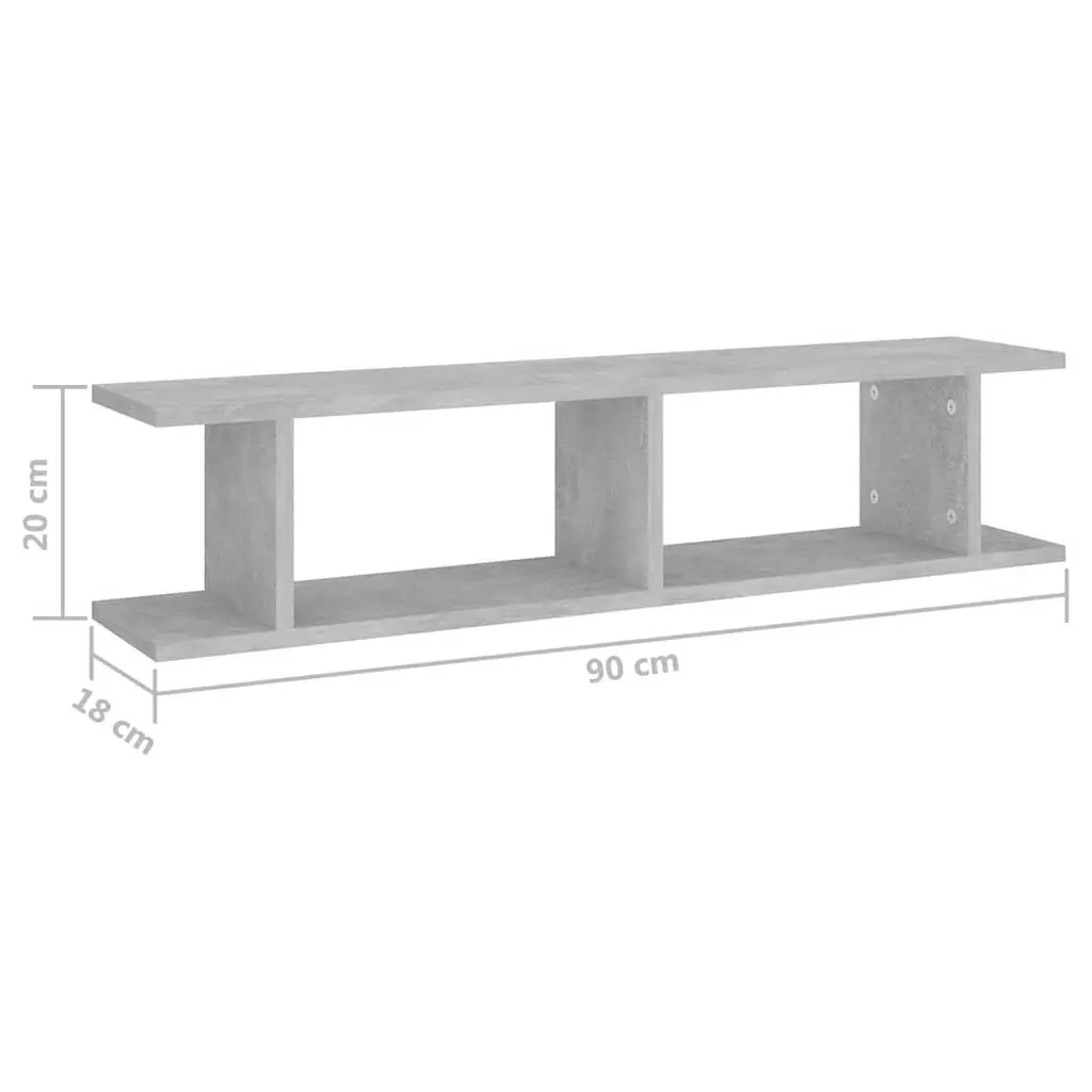 Wall Shelves Grey Floating Display Cube 90 x 18 x 20 cm Engineered Wood 2 Piece