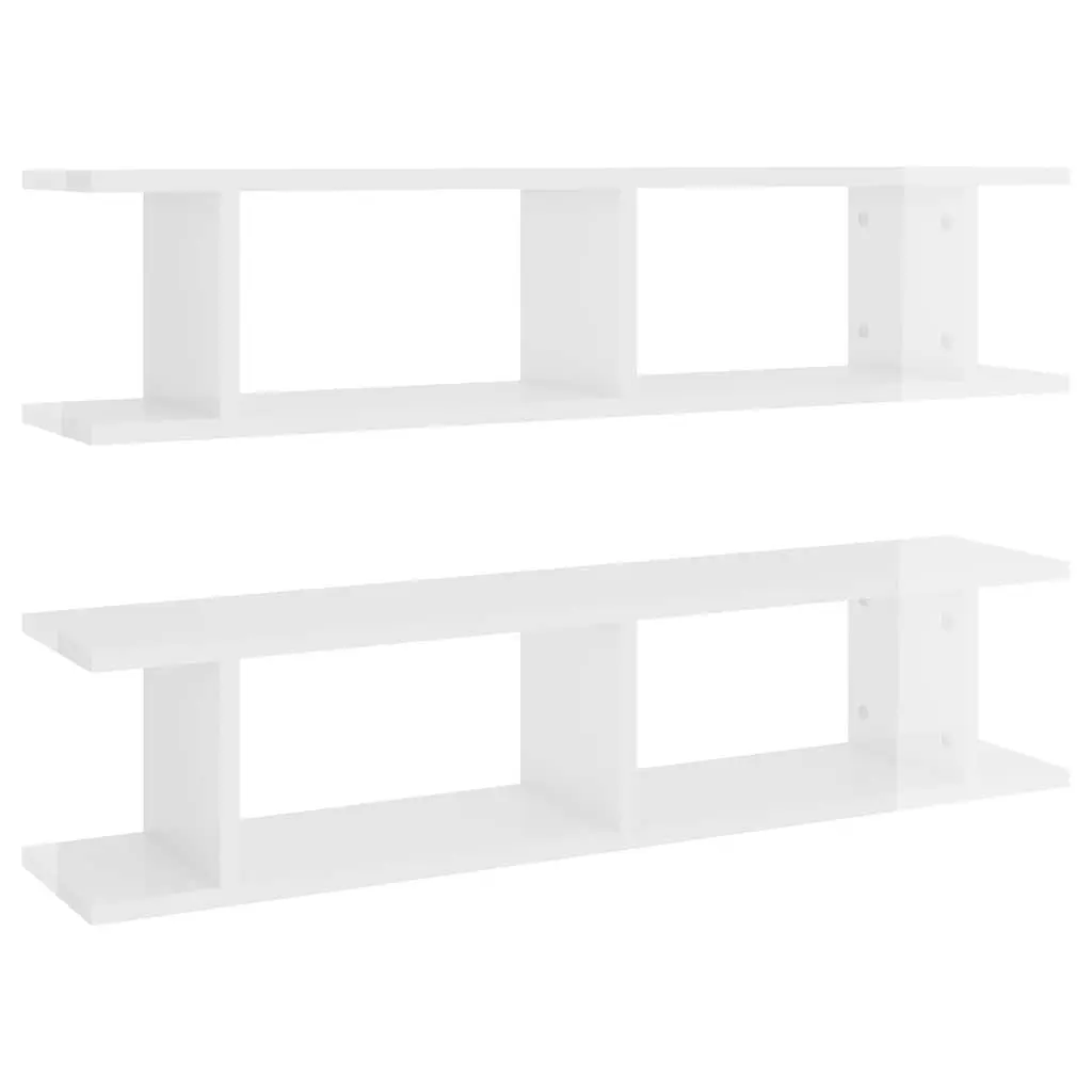 Wall Shelves High Gloss White Floating Cube Storage Display Unit 90 x 18 x 20 cm Engineered Wood 2 Piece