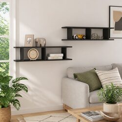 Grey Floating Cube Shelves - Set of 2 for Living Spaces
