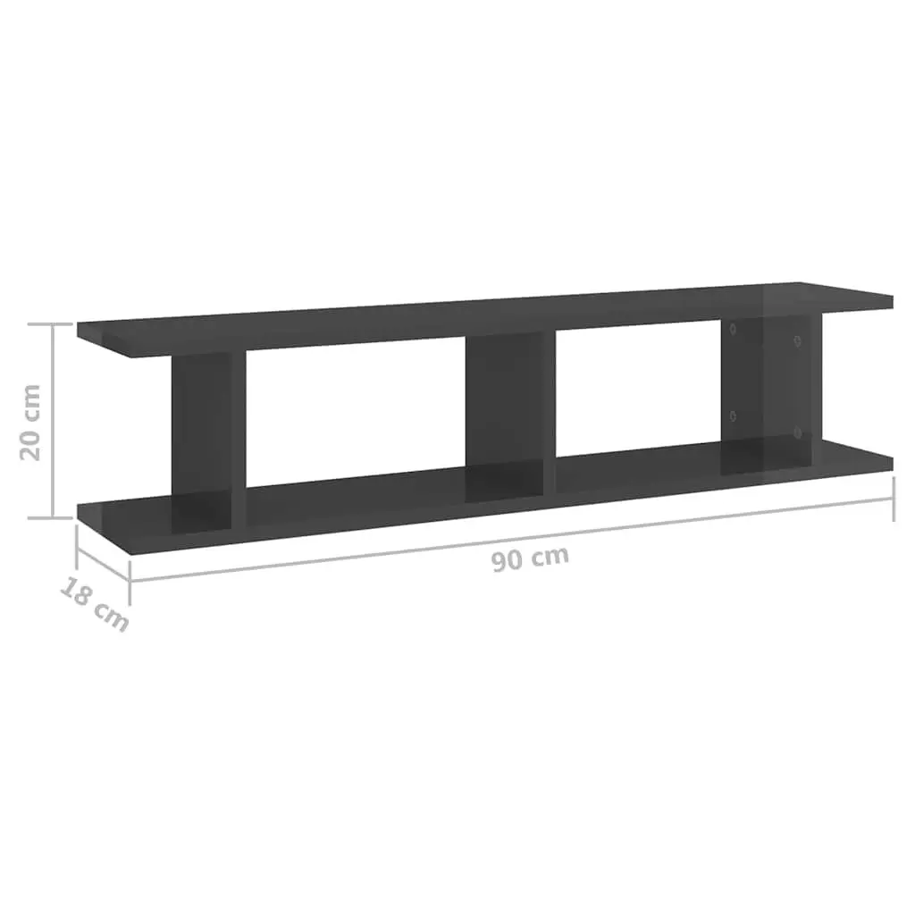 Wall Shelves Grey Floating Cube 90 x 18 x 20 cm Engineered Wood 2 Pieces