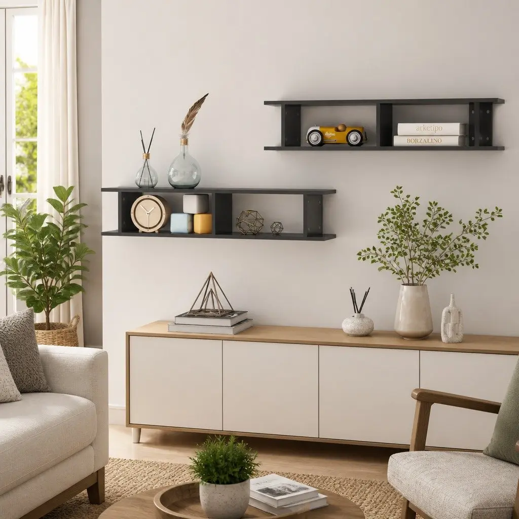Wall Shelves Grey Floating Cube 105 x 18 x 20 cm Engineered Wood 2 Piece