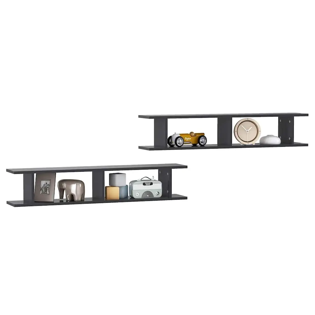Wall Shelves Grey Floating Cube 105 x 18 x 20 cm Engineered Wood 2 Piece