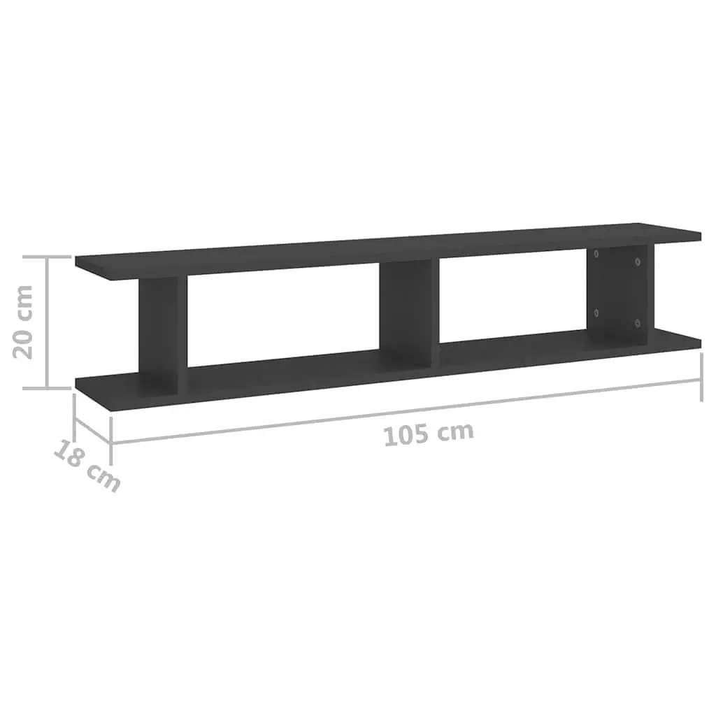 Wall Shelves Grey Floating Cube 105 x 18 x 20 cm Engineered Wood 2 Piece