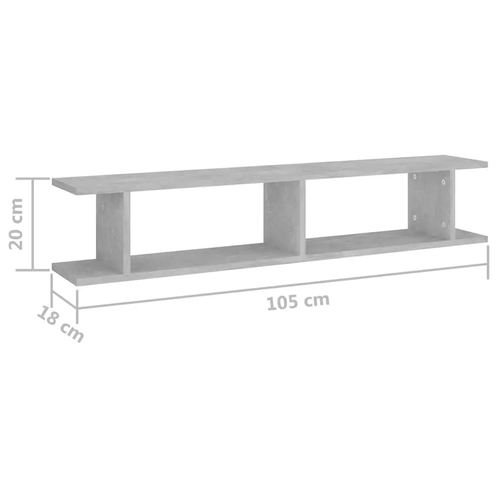 Wall Shelves Grey Cube Display Floating Storage 105 x 18 x 20 cm Engineered Wood 2 Piece