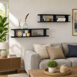 Grey High Gloss Floating Cube Shelves 2pc Set