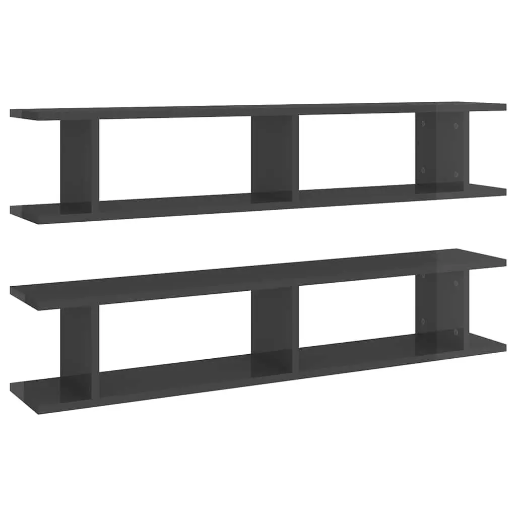 Wall Shelves Grey High Gloss 2 Piece Cube Floating Shelf Engineered Wood