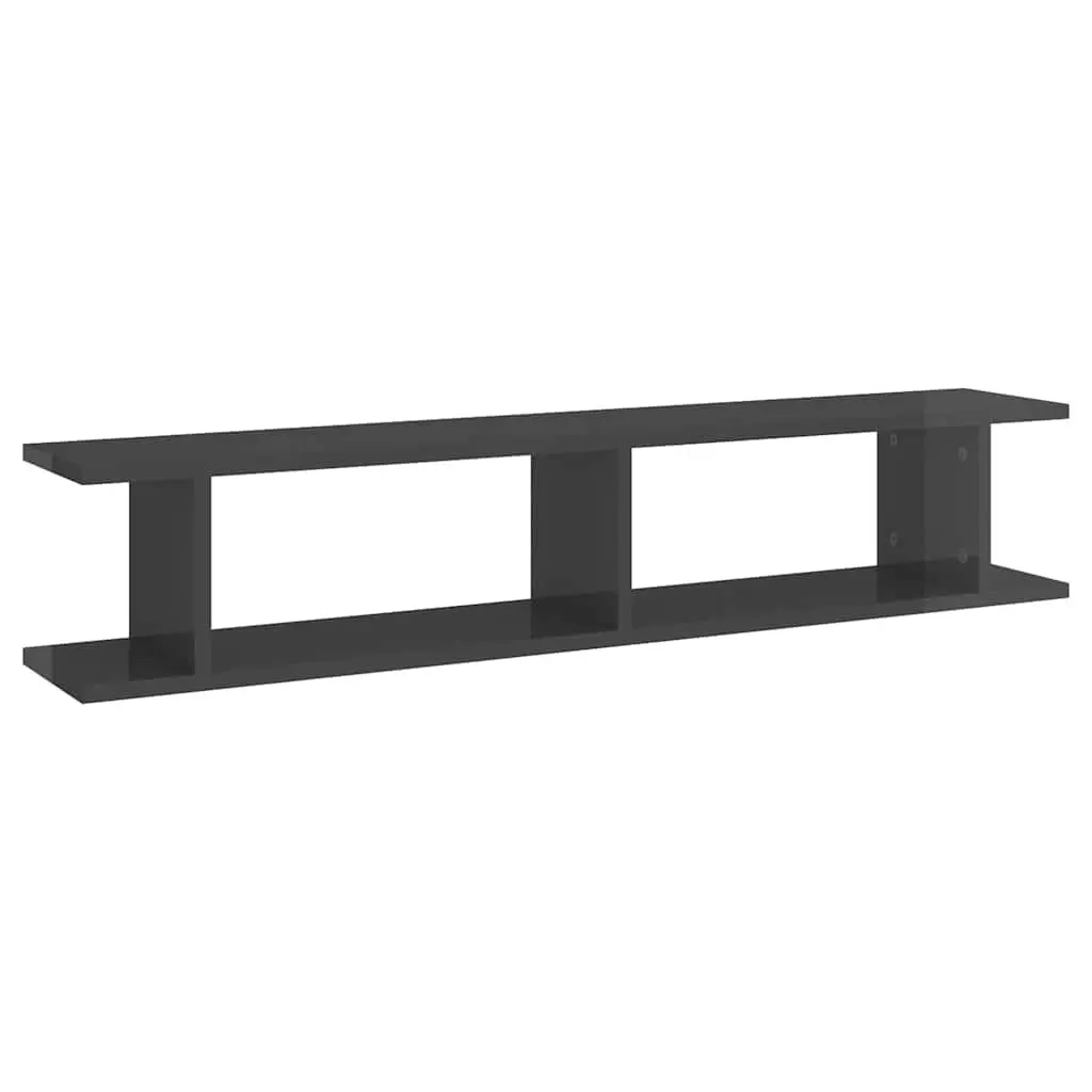 Wall Shelves Grey High Gloss 2 Piece Cube Floating Shelf Engineered Wood
