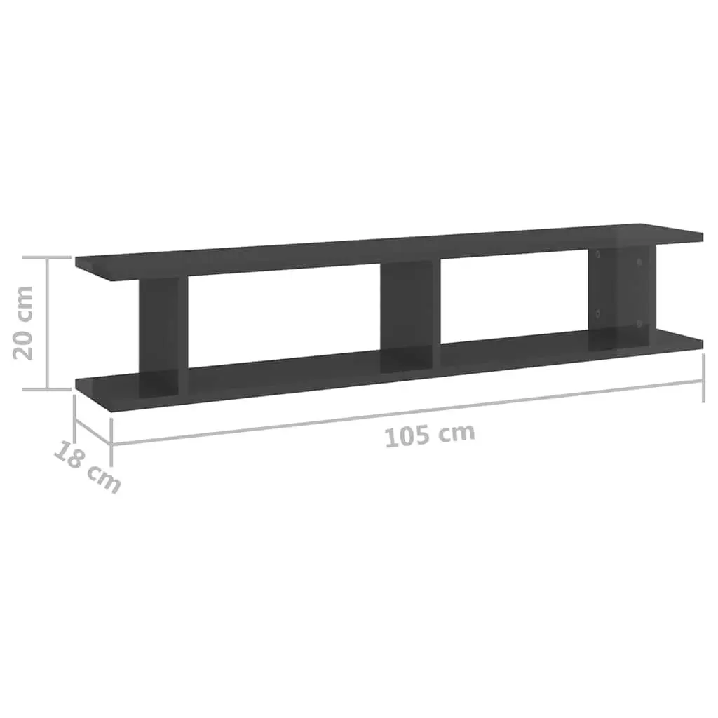Wall Shelves Grey High Gloss 2 Piece Cube Floating Shelf Engineered Wood