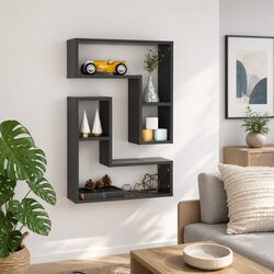 Grey Cube Floating Display Shelves - 2 Piece Set