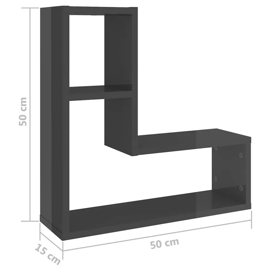 Wall Shelves Grey Cube Display Storage 50 x 15 x 50 cm Engineered Wood 2 Piece