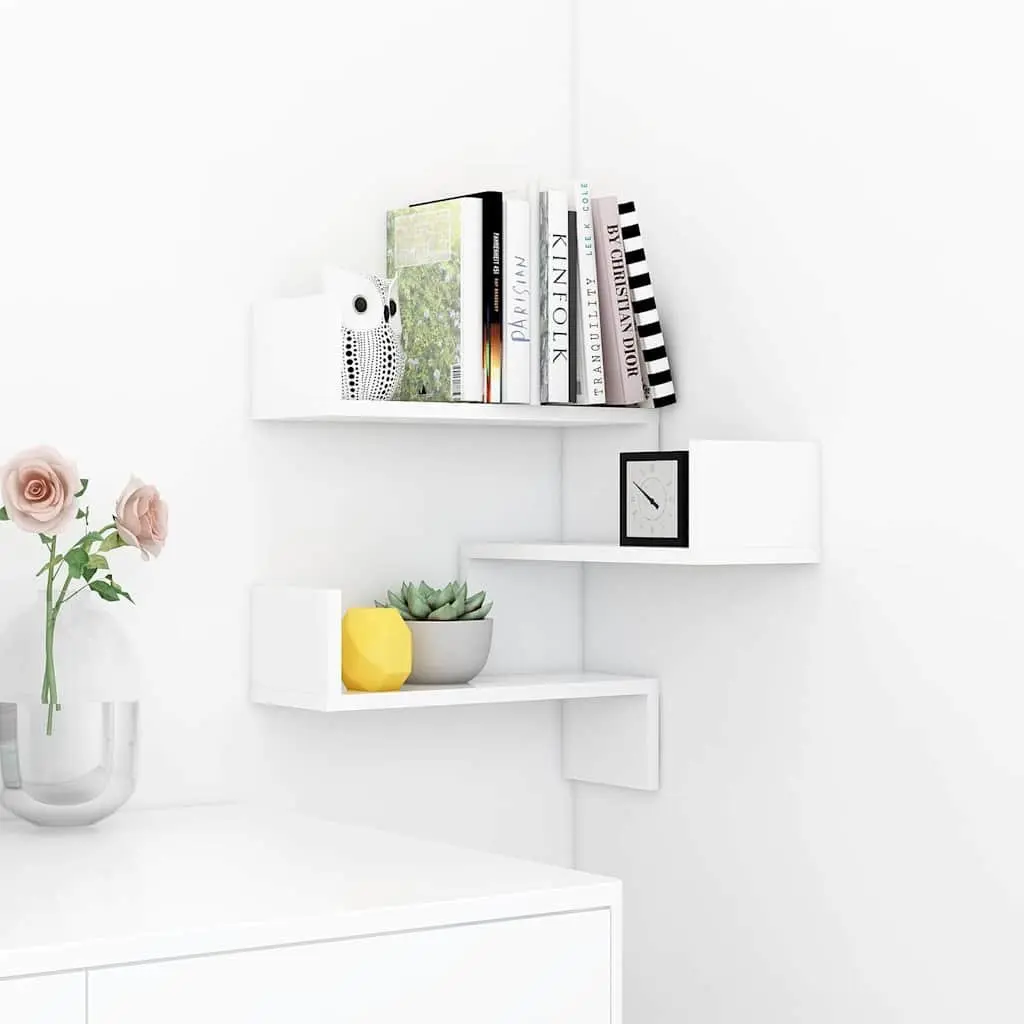 Wall Corner Shelf White Engineered Wood 40 x 40 x 50 cm Storage Display Unit Home Decor Living Room