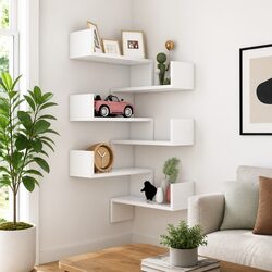 White Wall Corner Shelves - 2 Piece Storage Set