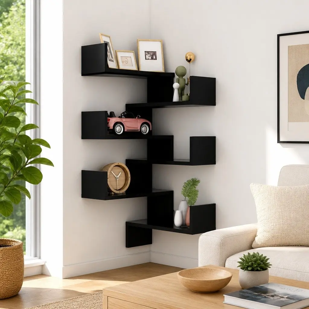 Wall Corner Shelves Black 40x40x50 cm Engineered Wood 2 Piece Storage Display Floating Shelf