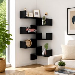 Black Wall Corner Shelves - 2 Piece Set 40x40x50 cm