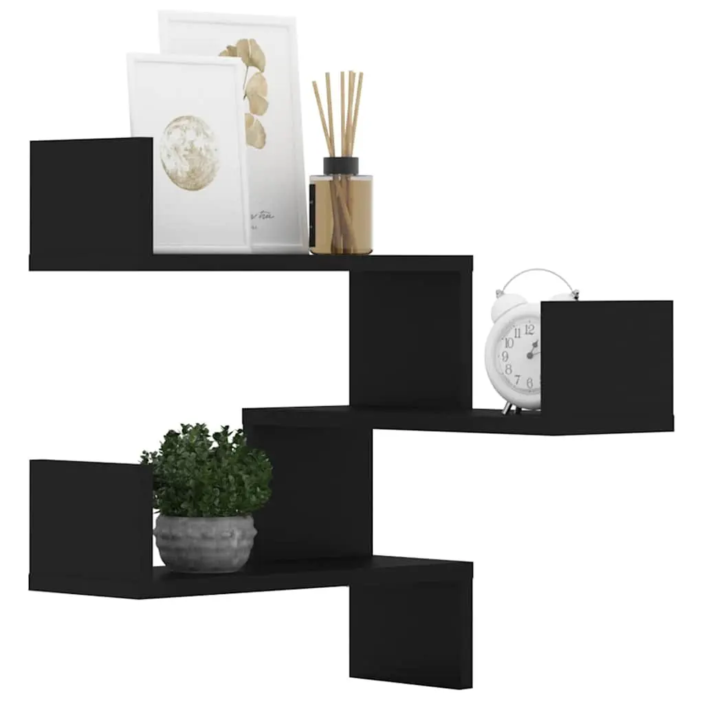 Wall Corner Shelves Black 40x40x50 cm Engineered Wood 2 Piece Storage Display Floating Shelf