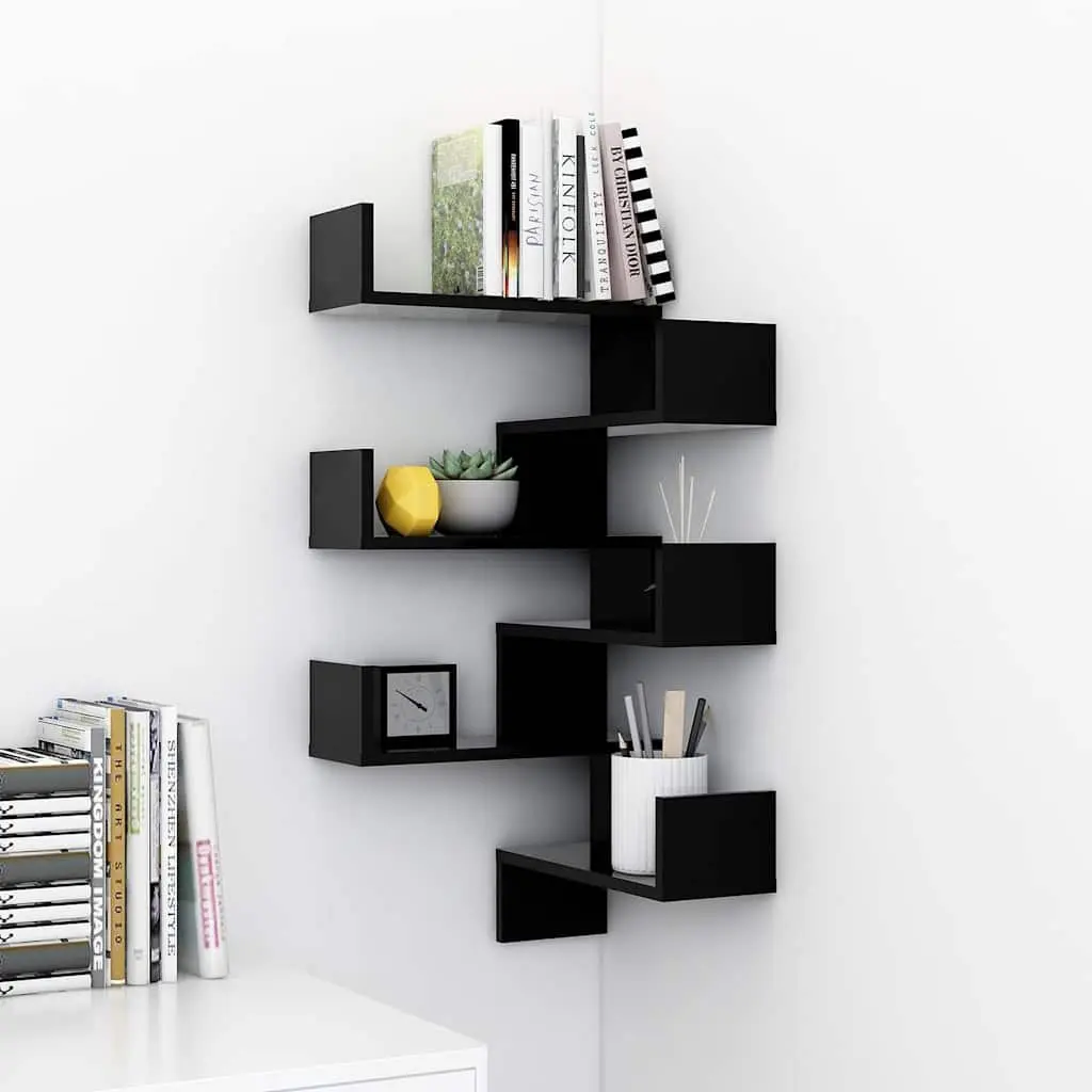 Wall Corner Shelves Black 40x40x50 cm Engineered Wood 2 Piece Storage Display Floating Shelf