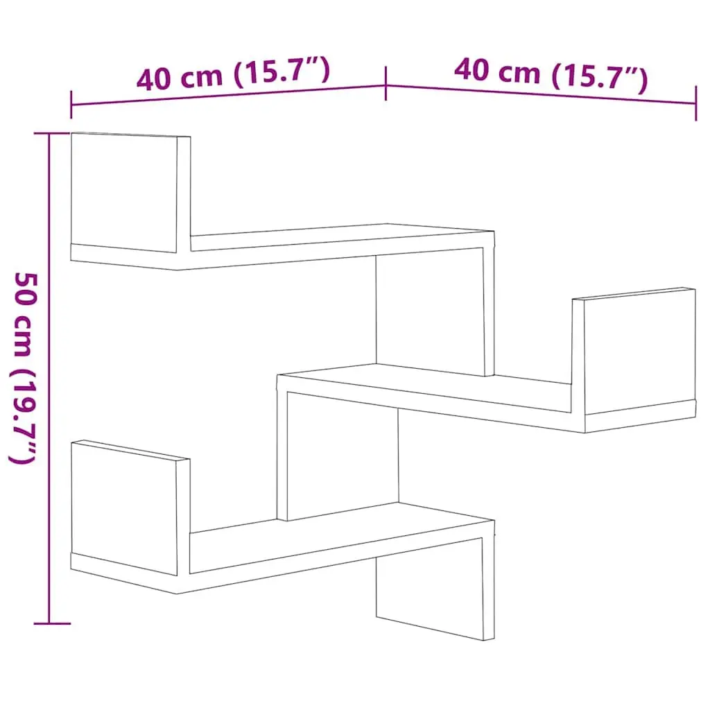 Wall Corner Shelves Brown Engineered Wood 40x40x50 cm Display Storage 2 Piece
