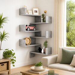 Grey Wall Corner Shelves Set of 2 - 40x40x50 cm