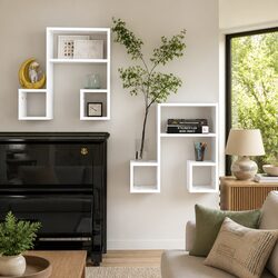 White Wall Shelves in Music Note Design, Set of 2