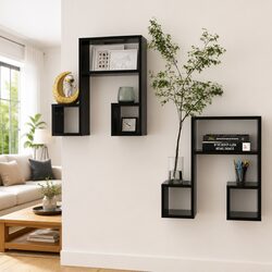 Set of 2 Black Music Note Floating Wall Shelves 50x15x50 cm