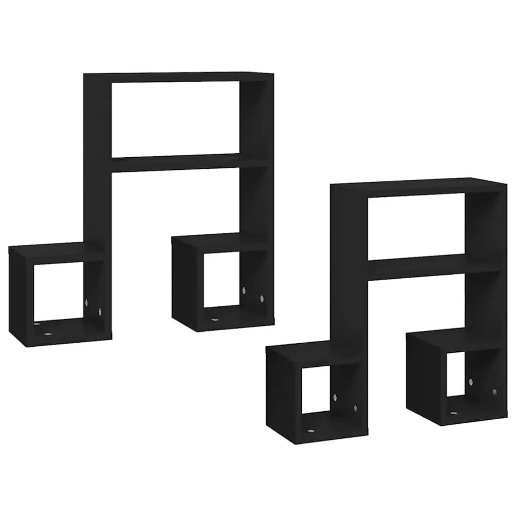 Wall Shelves Music Note Design Black 50x15x50 cm Set of 2 Floating Storage