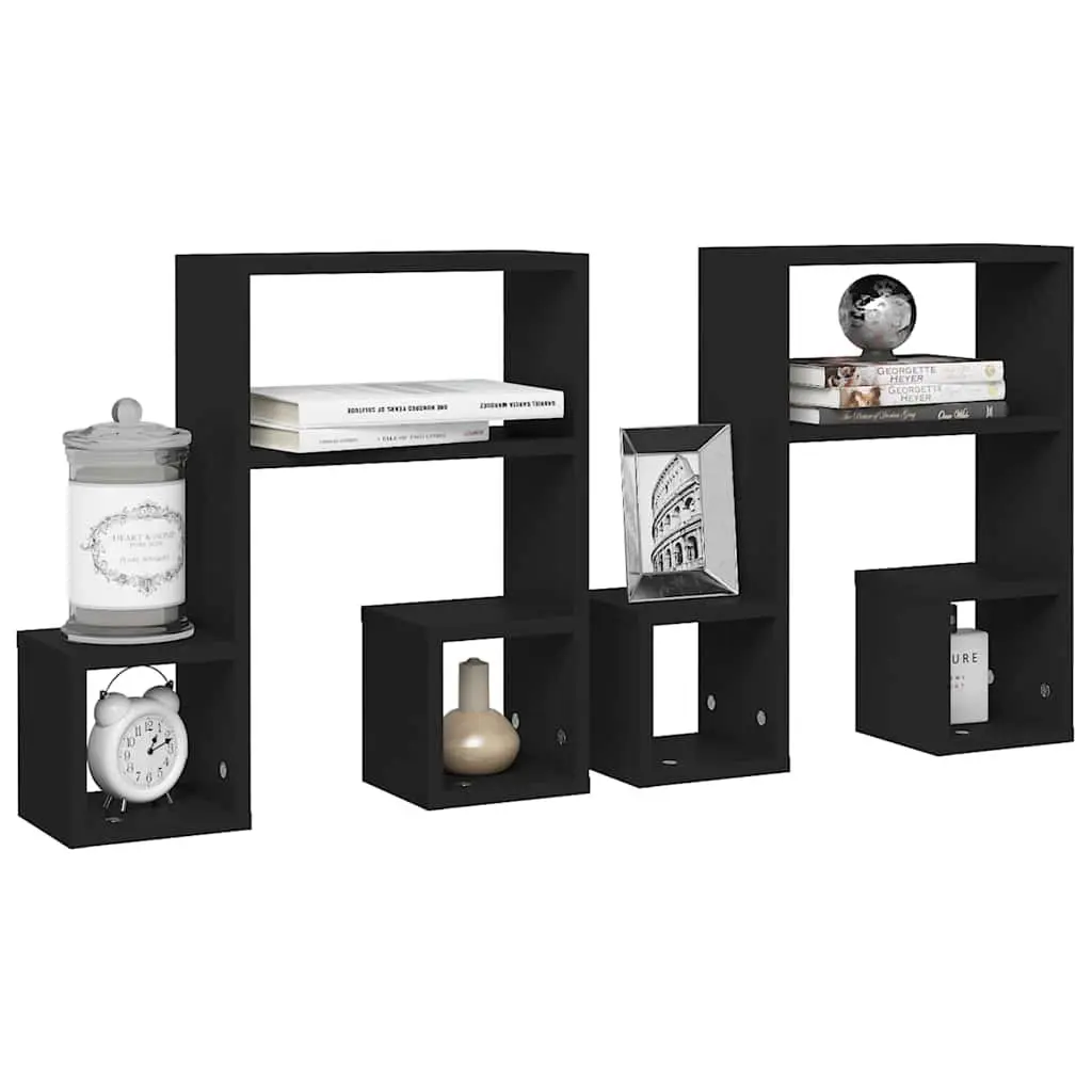 Wall Shelves Music Note Design Black 50x15x50 cm Set of 2 Floating Storage