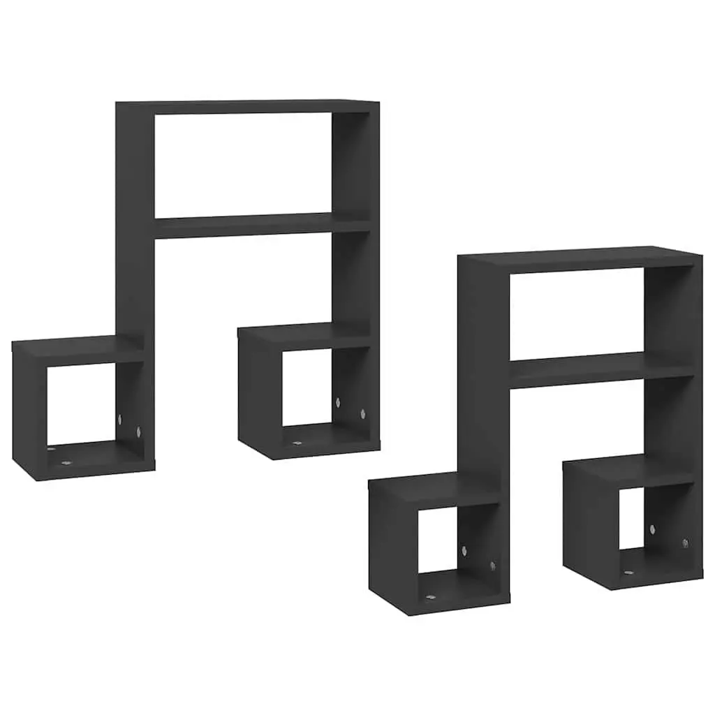 Music Note Wall Shelves Grey 50L x 15W x 50H cm 2 pcs Open Compartment Storage Display для Living Room Bedroom