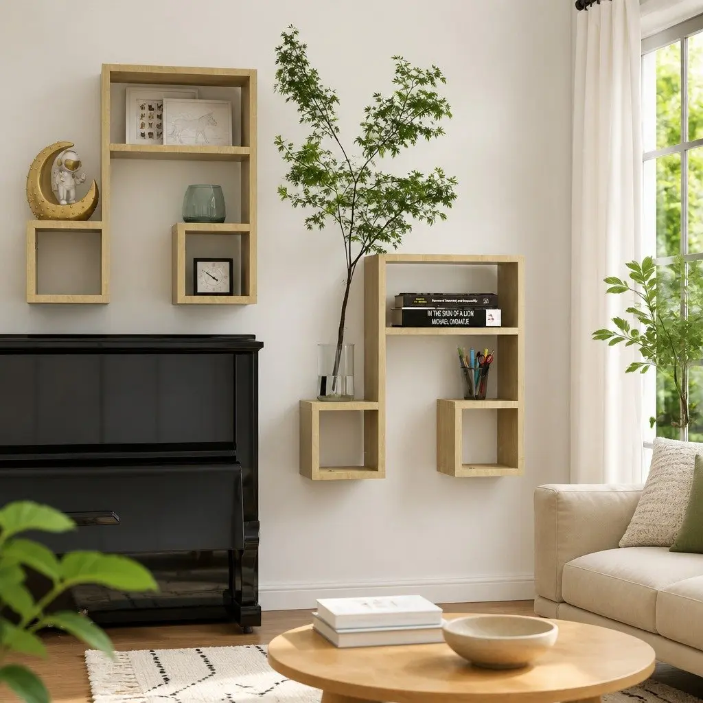 Wall Shelves Music Note Shape Brown 50 x 15 x 50 cm Engineered Wood 2 Pieces