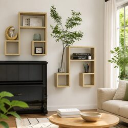 Music Note Shaped Wall Shelves in Brown - 2 Pieces