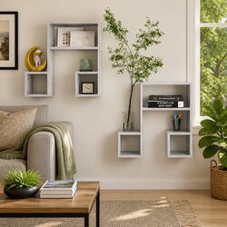 Set of 2 Grey Music Note Design Wall Shelves