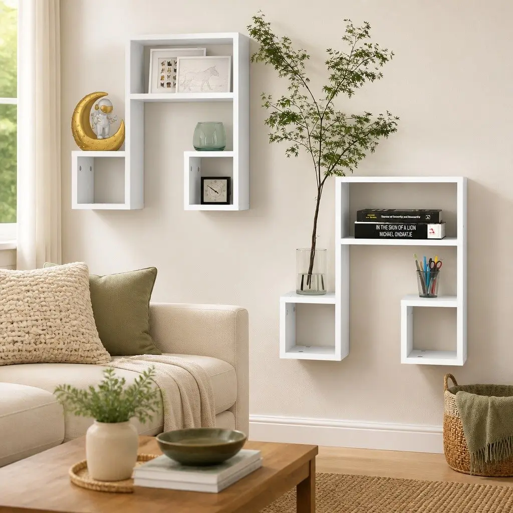 Wall Shelves Music Note Shape White 50x15x50 cm Engineered Wood Set of 2