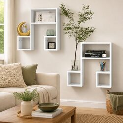 White Music Note Shaped Wall Shelves Set of 2