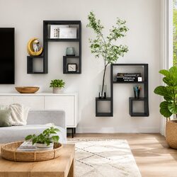 Charming Music Note Wall Shelf in Black 50x15x50 cm