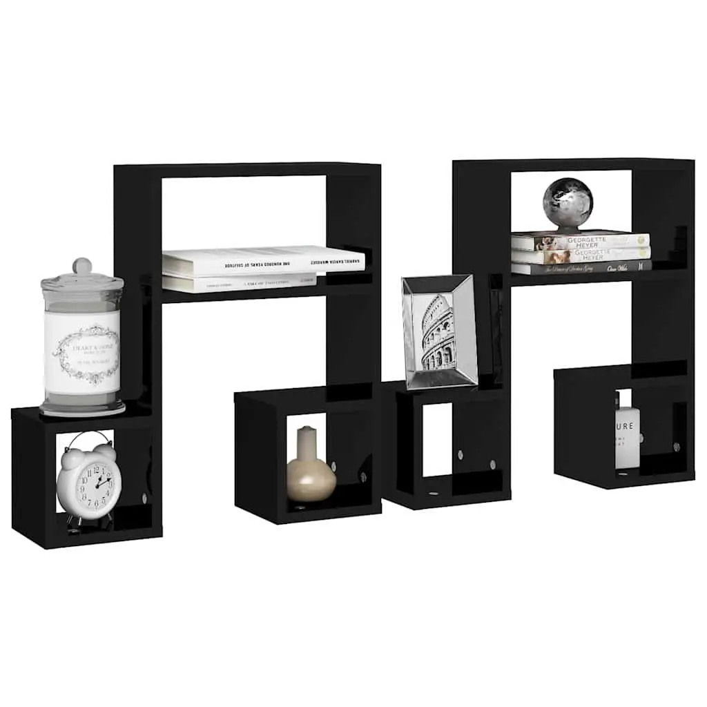 Music Note Shaped Floating Wall Shelf Black 50x15x50 cm Storage Display Shelves 2 Piece