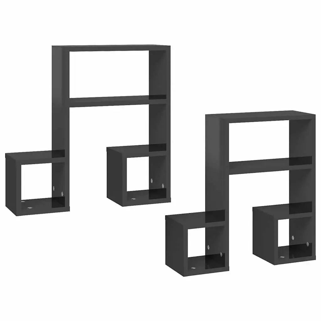 Music Note Wall Shelf Grey 50 x 15 x 50 cm Engineered Wood 2 Piece Storage Display Hanging Shelves Home Decor
