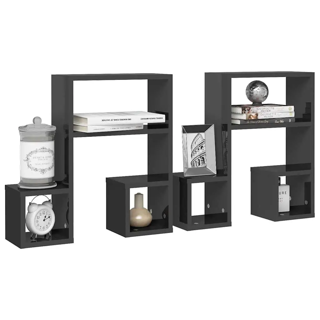 Music Note Wall Shelf Grey 50 x 15 x 50 cm Engineered Wood 2 Piece Storage Display Hanging Shelves Home Decor