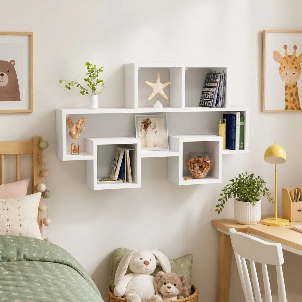 Car-Shaped Wall Shelf White Engineered Wood 82 x 15 x 51 cm Storage Organiser Hanging Display Compartment